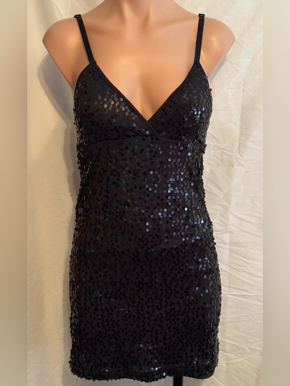 Sexy Black Sequin Spaghetti Strap Mini Dress Y2K